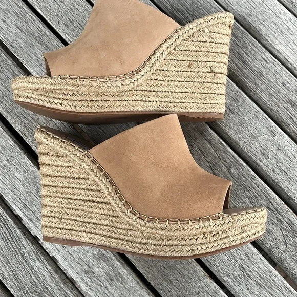 🏖️ STEVE MADDEN Beige Goring Wedge Slip On Leather Rise Shoes Women’s … - Picture 9 of 14